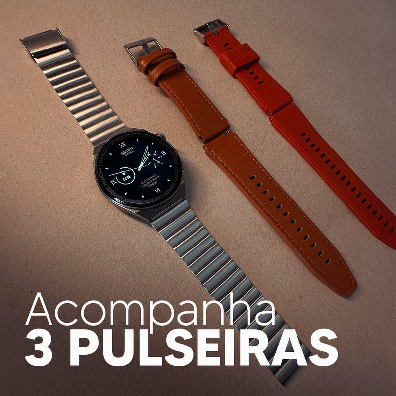 XH4 Max 46mm | Smartwatch Executivo com 3 pulseiras