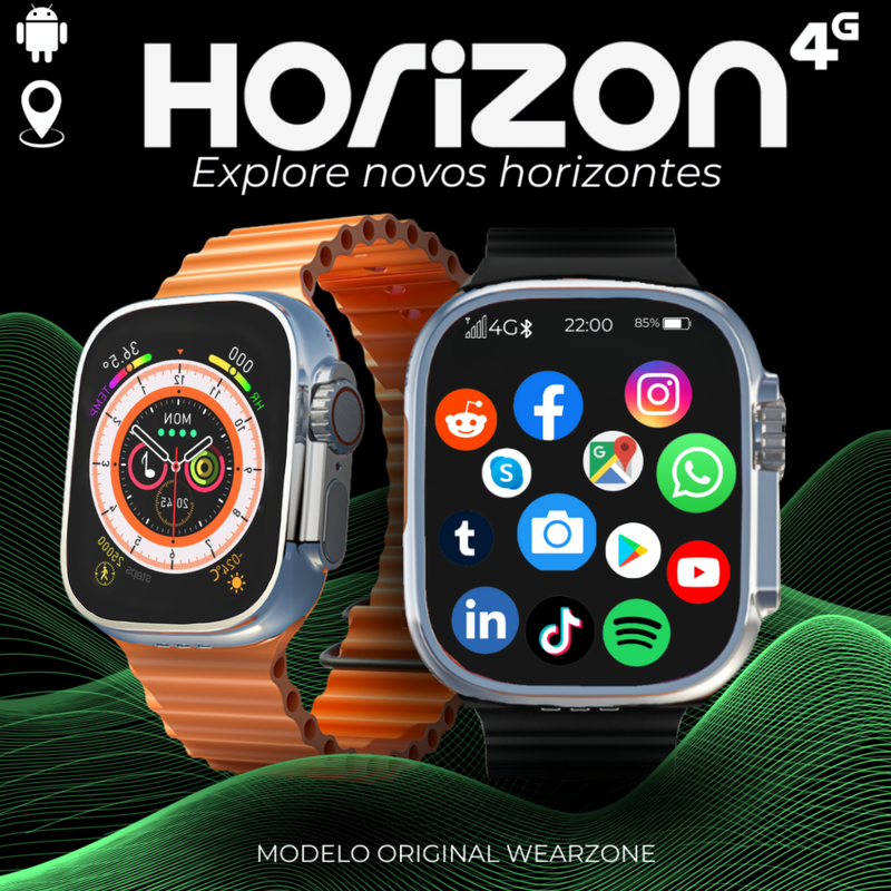 WearZone Horizon | Celular de Pulso 4G | 2Gb de Ram e 16Gb de Armazenamento